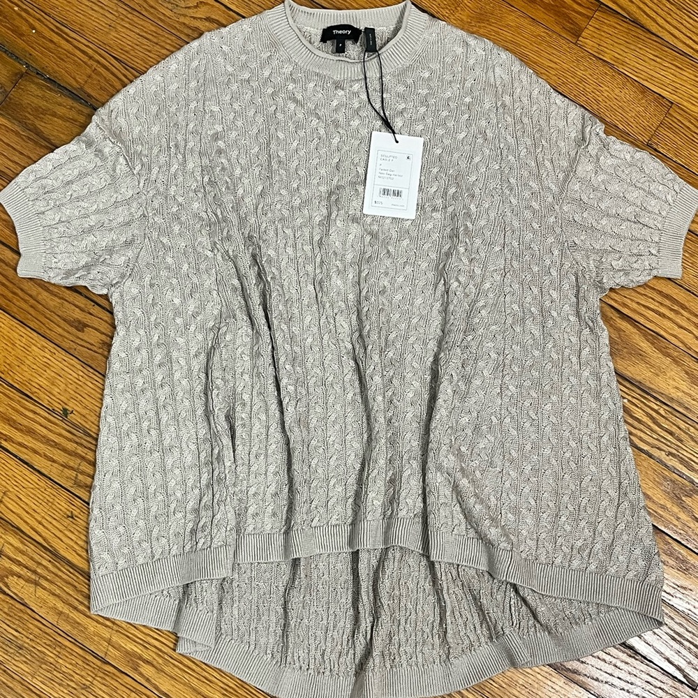Theory Cable Knit Short Sleeve Top - Light Gray
